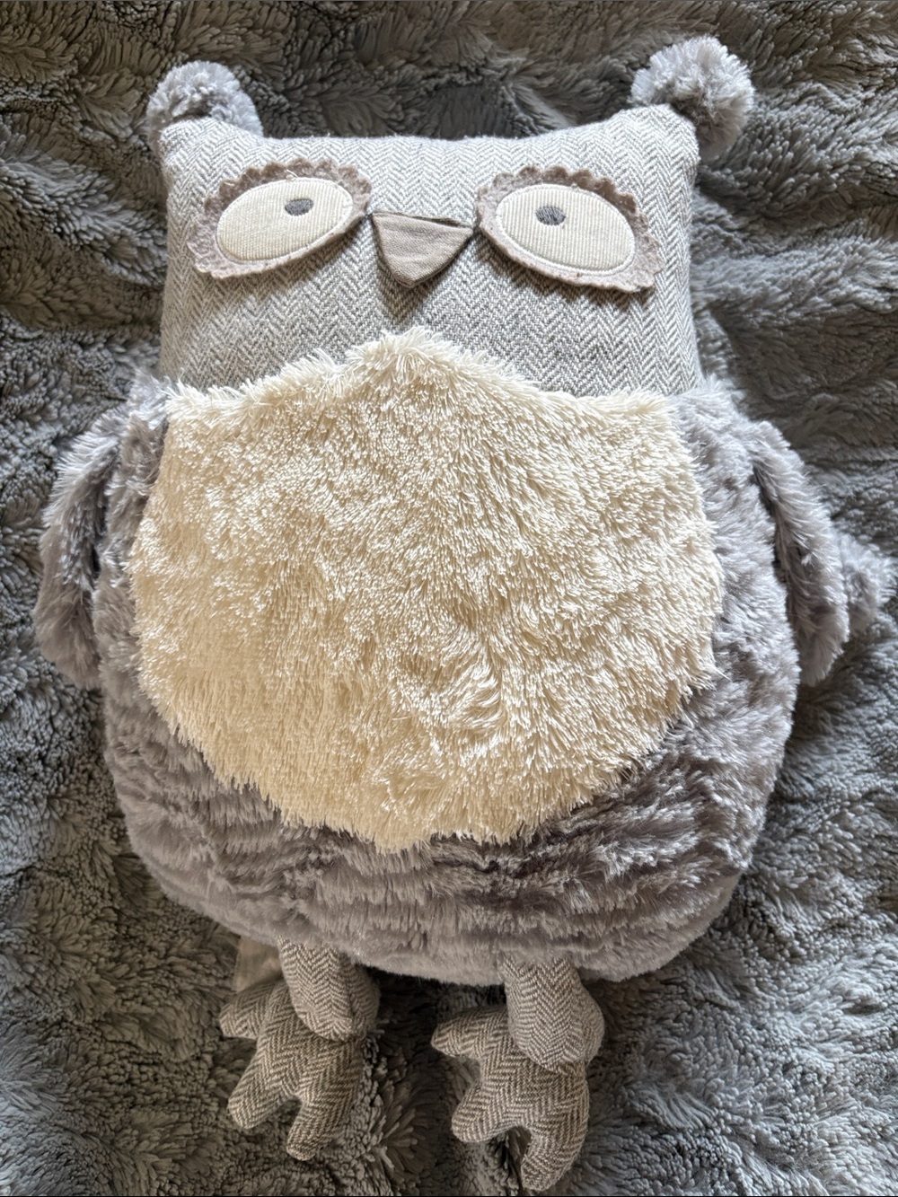Pier One Imports Plush Owl Decorative Throw Pillow in Gray and Cream